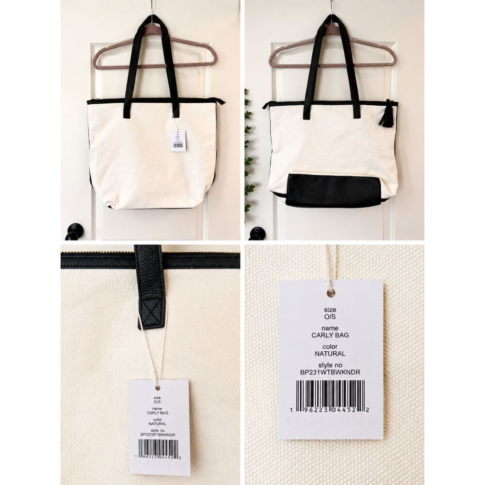 Walter Baker Curateur Carly Canvas Tote Bag NWT Black & White Vegan Leather